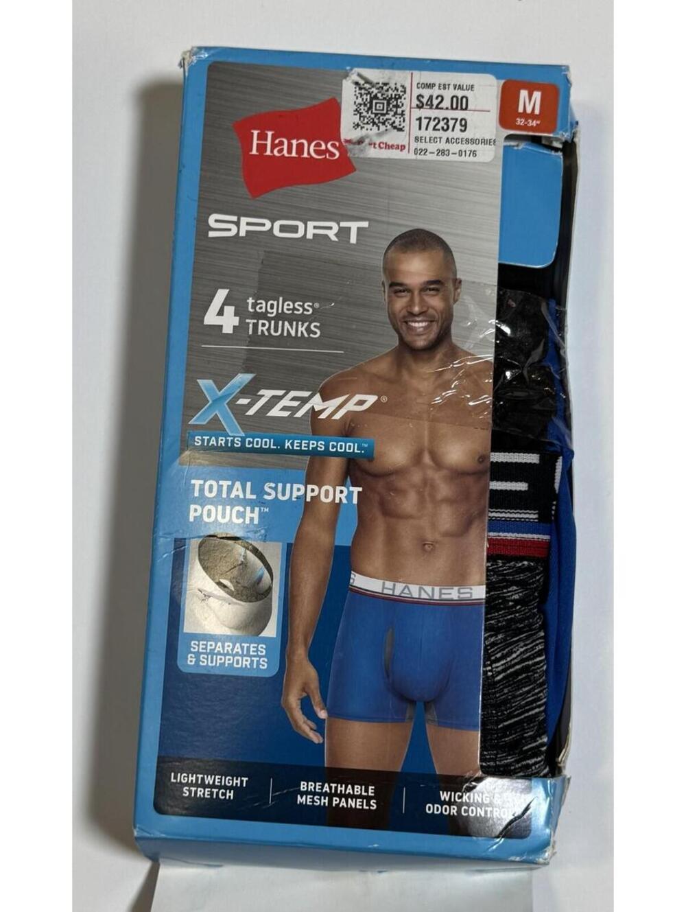 Hanes Sport X-Temp Men's 4-Pack Tagless Trunks Total Support Pouch Size M New
